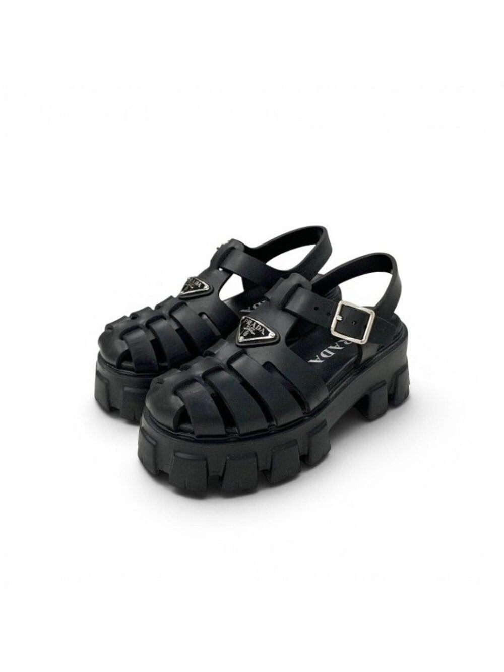 Prada Monolith Sandals Shoes Rubber Black Triangle Logo